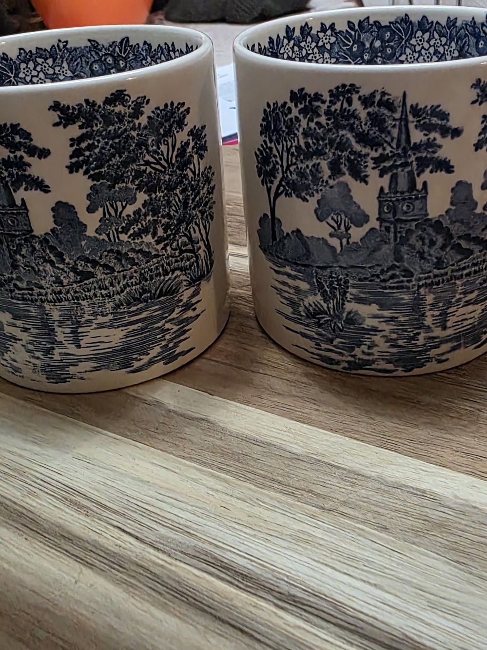 Wedgwood Blue and White Toile Porcelain Mugs - Pair - Picture 3 of 11